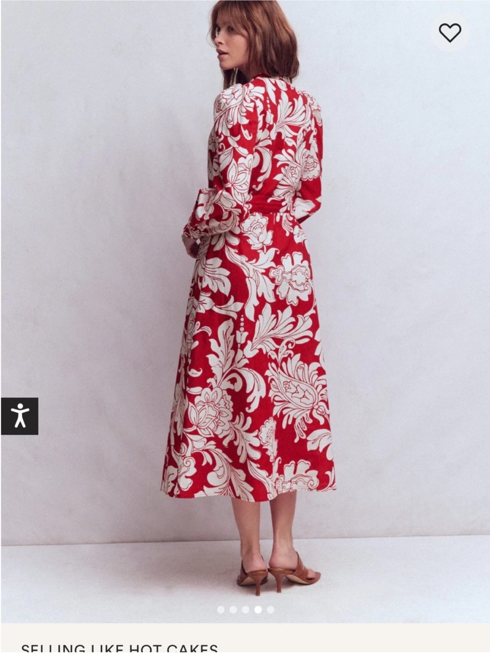 Boden Red and Cream Floral Wrap Midi Dress with Tie Waist - Picture 2 of 5